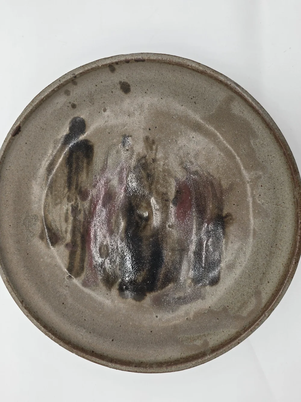 Handpainted Pottery Plate in Earth Brown with Accent Strokes